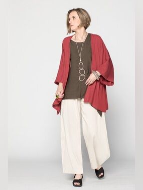 KALIYANA  KIMONO JACKET in Raspberry Papyrus Size M/L Linen Blend Loose Fit